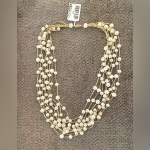NWT Vintage Fresh Water Pearls Necklace 8 Strand Layer on Gold Threads